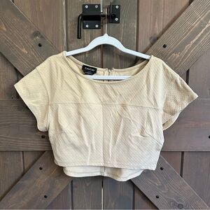 bebe Beige Textured Short-Sleeve Crop Top
